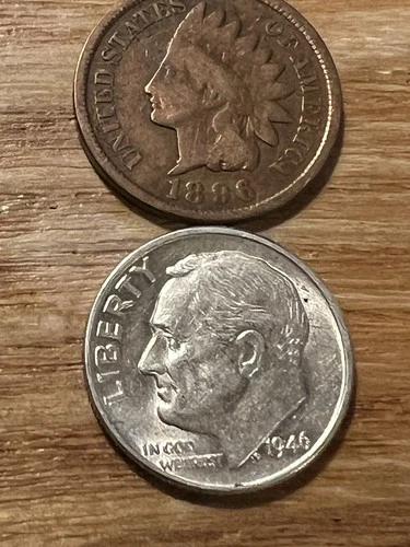 Shotgun Roll PDS Mix Wheat Cent1898 IndianHead+BU 1946 Roosevelt Dime End**R120*