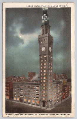 Bromo Seltzer Tower Baltimore MD 1918 Postcard Eutaw & Lombard Streets