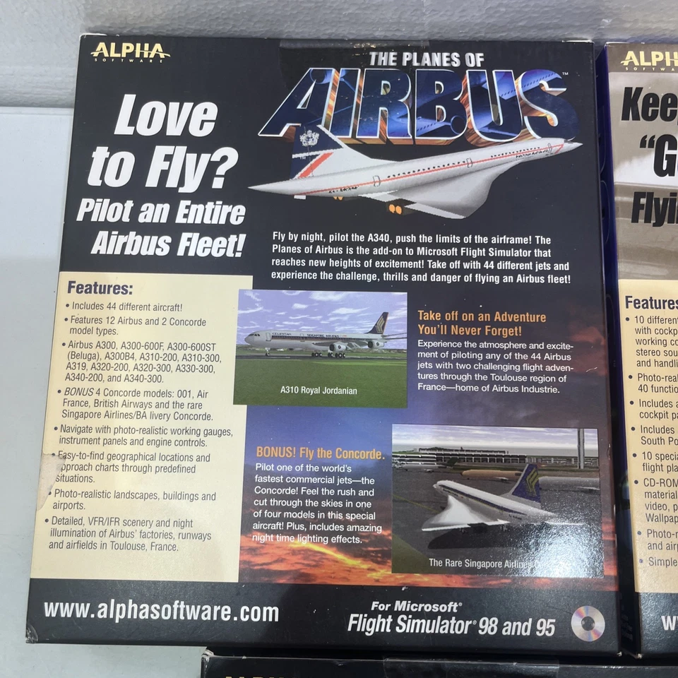 3 Microsoft Flight Simulators Big Box Air Force One, DC-9, Planes Of Airbus NOS - Image 4 of 4