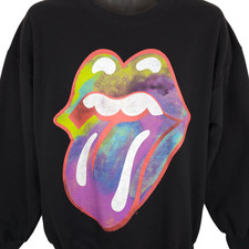 Rolling Stones Sweatshirt Mens Size Large Black Rainbow Tongue Logo Rock Band