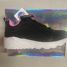 Skechers Girls Memory Foam Machine Washable Zip Sneaker Black Pink White US 4