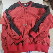 Vtg 90s Nike Center Swoosh Red Black Nylon Pullover Windbreaker Jacket Sz XL