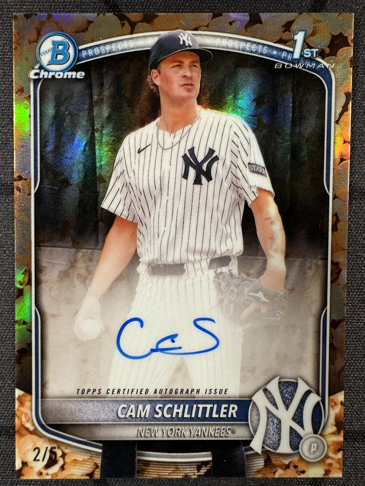 2025 Bowman Chrome Cam Schlittler 1st Bowman Auto Popcorn Refractor /5