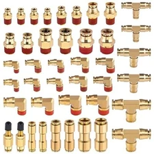 43 PCS Brass DOT Air Brake Line Fittings 1/4" 3/8" 1/2" Push to 43 PCS, Gold 