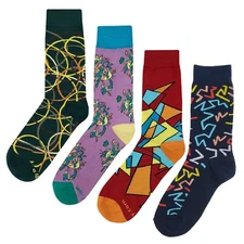 NWT Abstract Pattern Dress Socks 4 Pack Novelty Men 8-12 Crazy Fun Sockfly