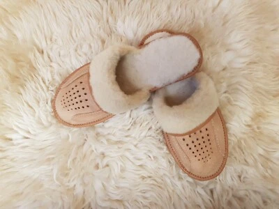 Women`s Handmade Natural Leather Warmed Slip on Slippers All Size 3 4 5 6 7 8 UK