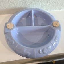 Vintage Warming Pottery Child 3 Separation Spaced Food Bowl Blue Animals Pattern