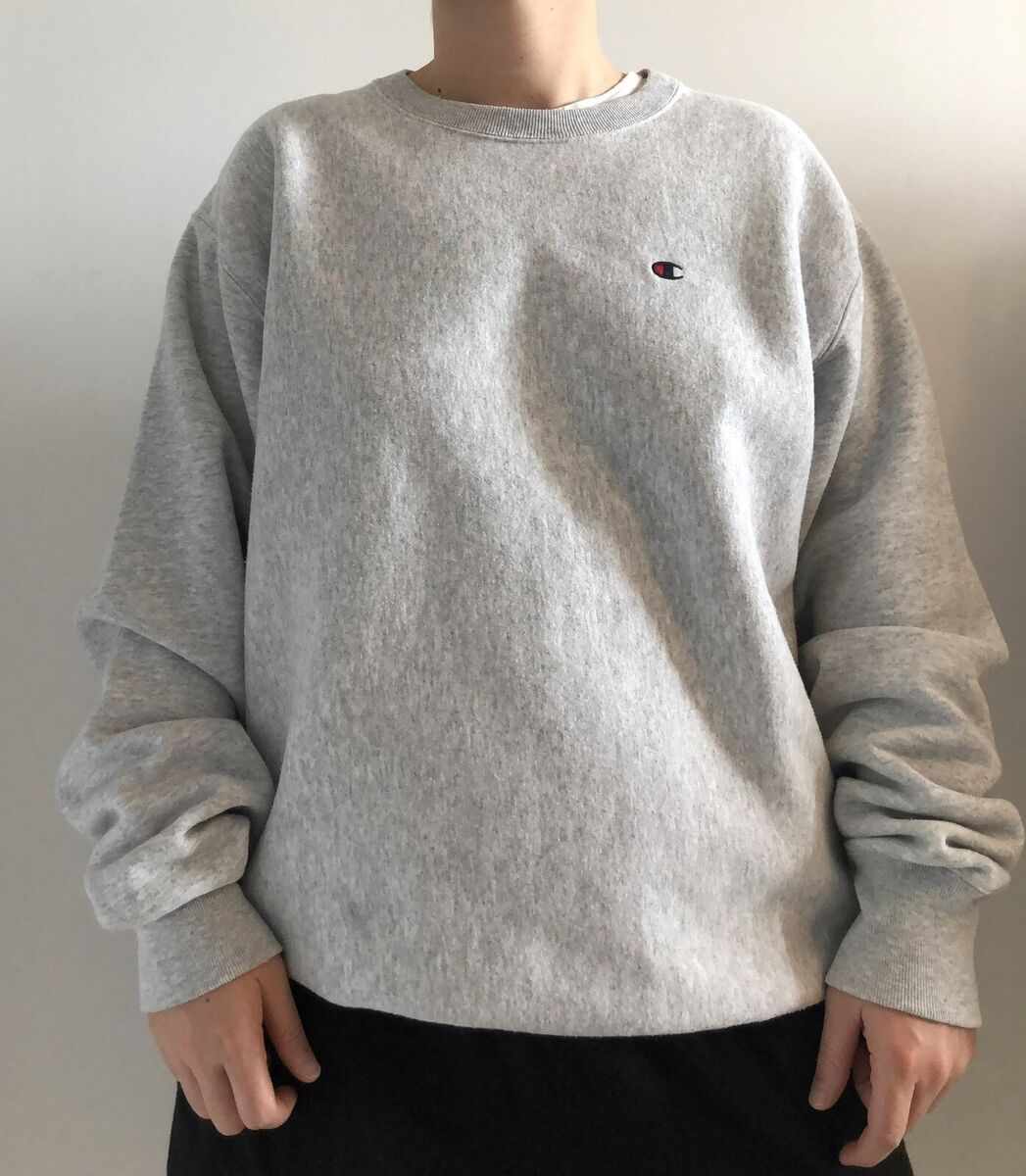 VINTAGE CHAMPION GREY CREW NECK SWEATER COMPANY LOGO SWEAT L eBay