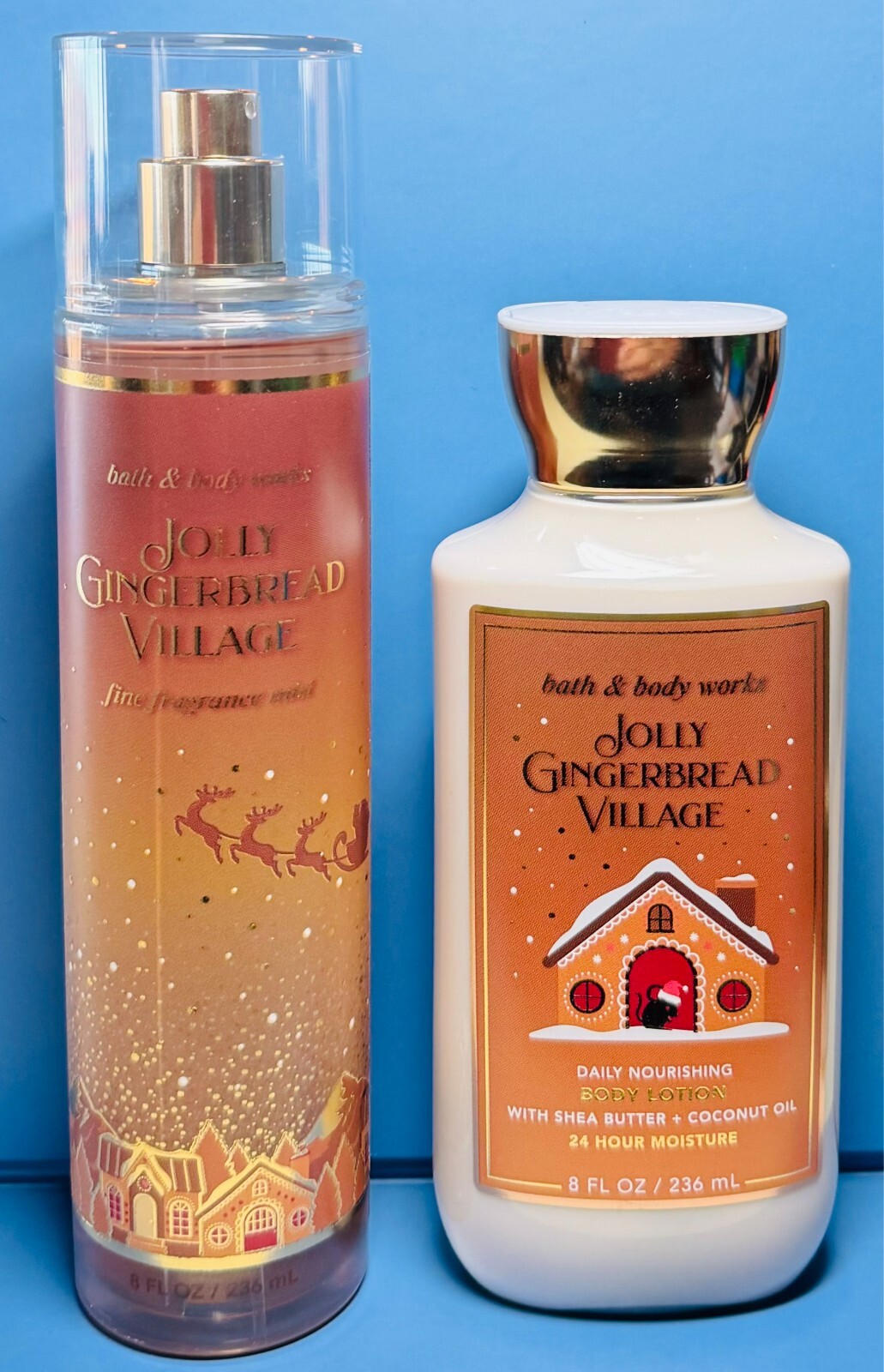 NEW Jolly Gingerbread Village 2PC Bath Set Bath & Body Works FREE SHIP
