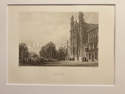 Cadix Andalusia Antiquarian steel engraving 1858 Spain Espagna ILLUSTRATION