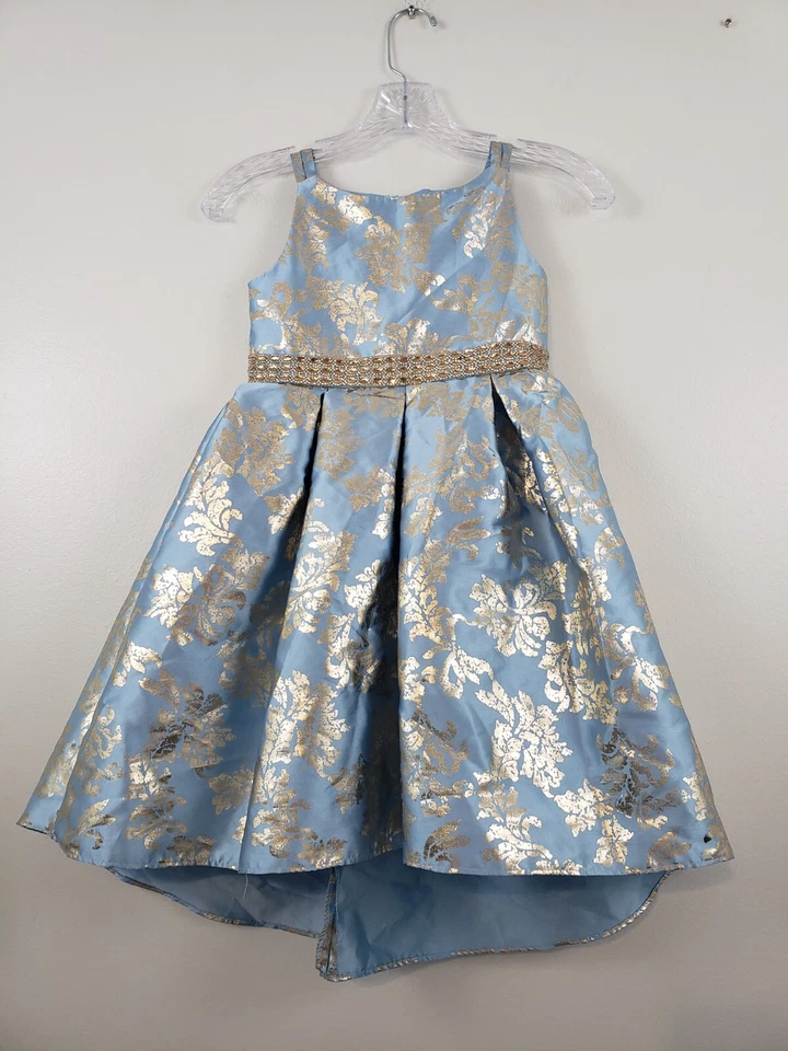 Rare Editions Gold Brocade Jeweled Waist Girls Dress Sz 6X Alice Baxter TV Show - Image 2 of 4