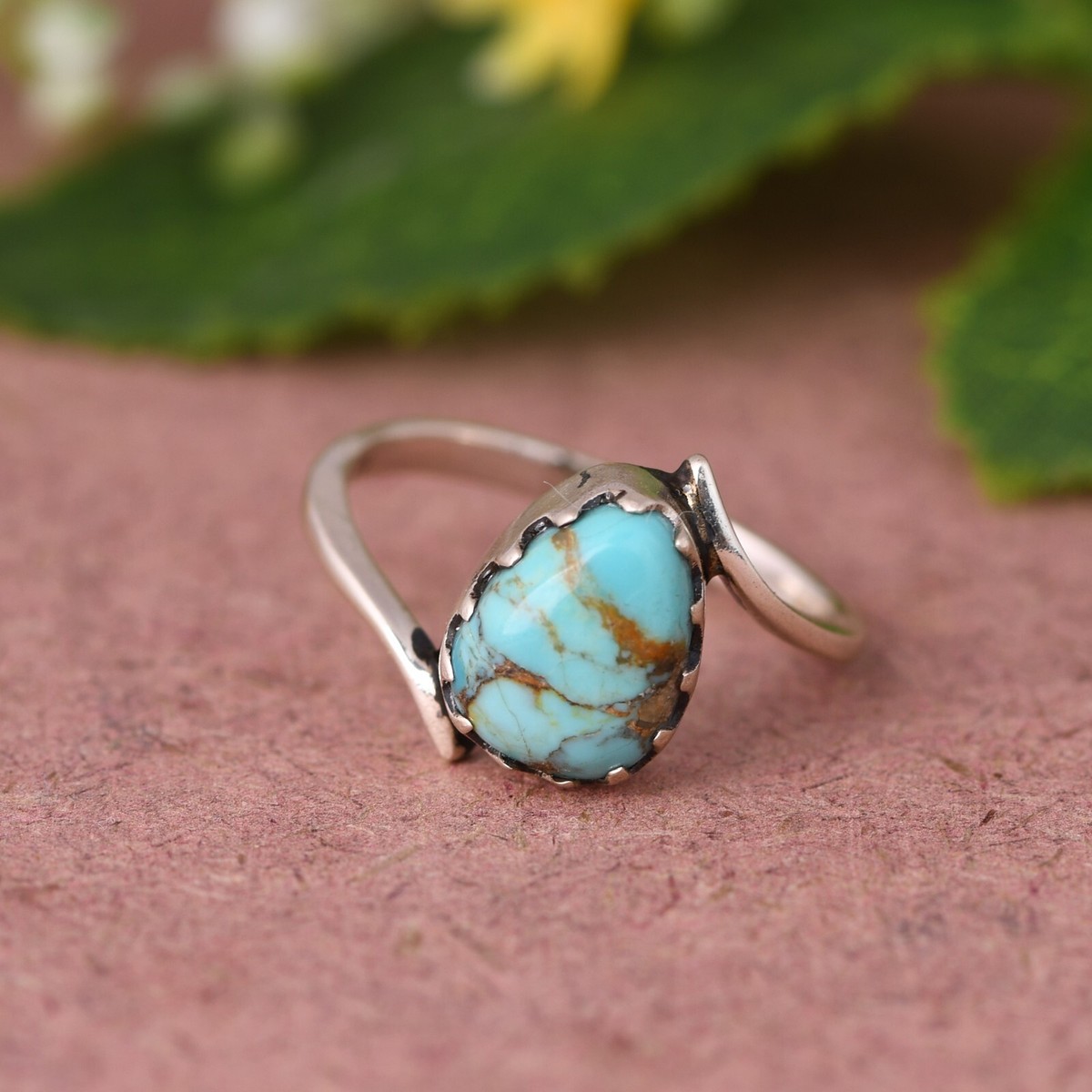 Natural Kingman Turquoise Bypass Ring 925 Sterling Silver Gemstone Rings