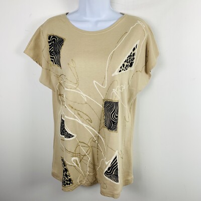 Susan Phillips Beige Abstract Tee Sz S Minimalist Artwear Avant Garde VINTAGE X2