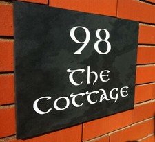 LARGE SLATE HOUSE NAME SIGN TREE DESIGN
