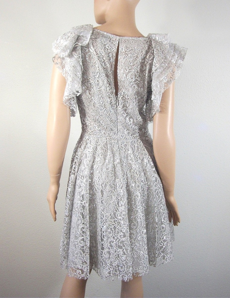 $368 BCBG MAX AZRIA Silver Metallic Lace Dress Size 10 | eBay