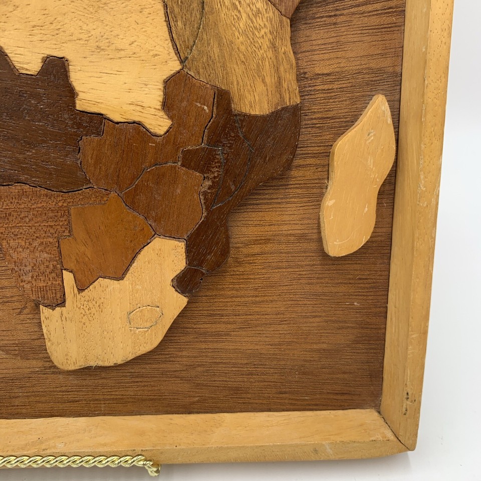 Wooden Puzzle Style African Map Framed Stained 16" x 12" Not a Puzzle