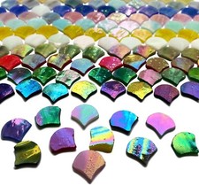 Magic Iridescent Fan Shaped Glass Mosaic Tiles for Crafts 170 Pieces, Stained Gl
