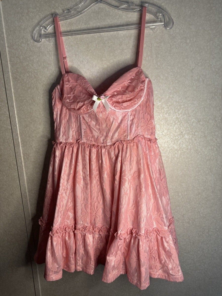 Dolls Kill Pink Lace Corset Dress Rose Halloween Woman's Medium Fairy Goth  | eBay