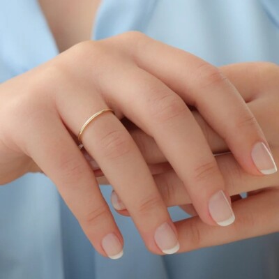 2 mm dünn einfach einfach Hochzeitsband Ring Gfit 14K gelb vergoldet 925 Silber