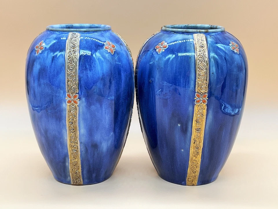 Antique pair of Florrie Jones Royal Doulton Pottery vases. 8565A. c1910. - Image 2 of 4