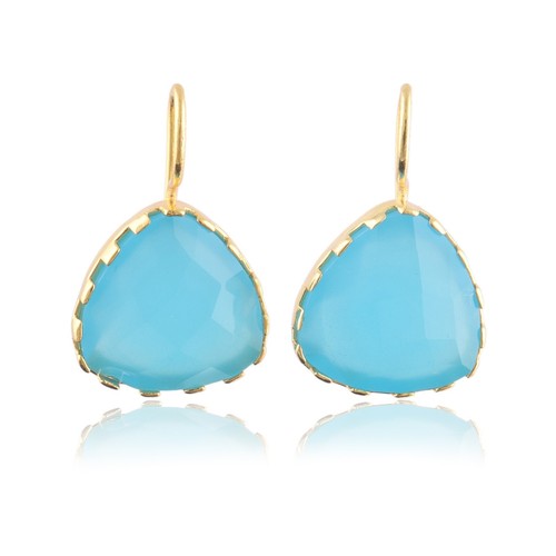 Colorful Hydro Quartz Chalcedony Gold Plated Trillion Shape Drop Hook Earrings - Picture 41 of 78