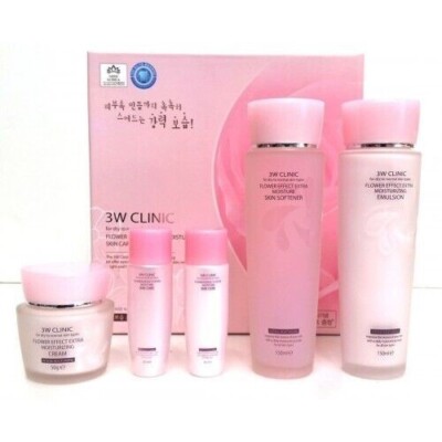 3W CLINIC Flower Effect Extra Moisturizing Skin Care 3 Set | Toner 150ml, Emulsi