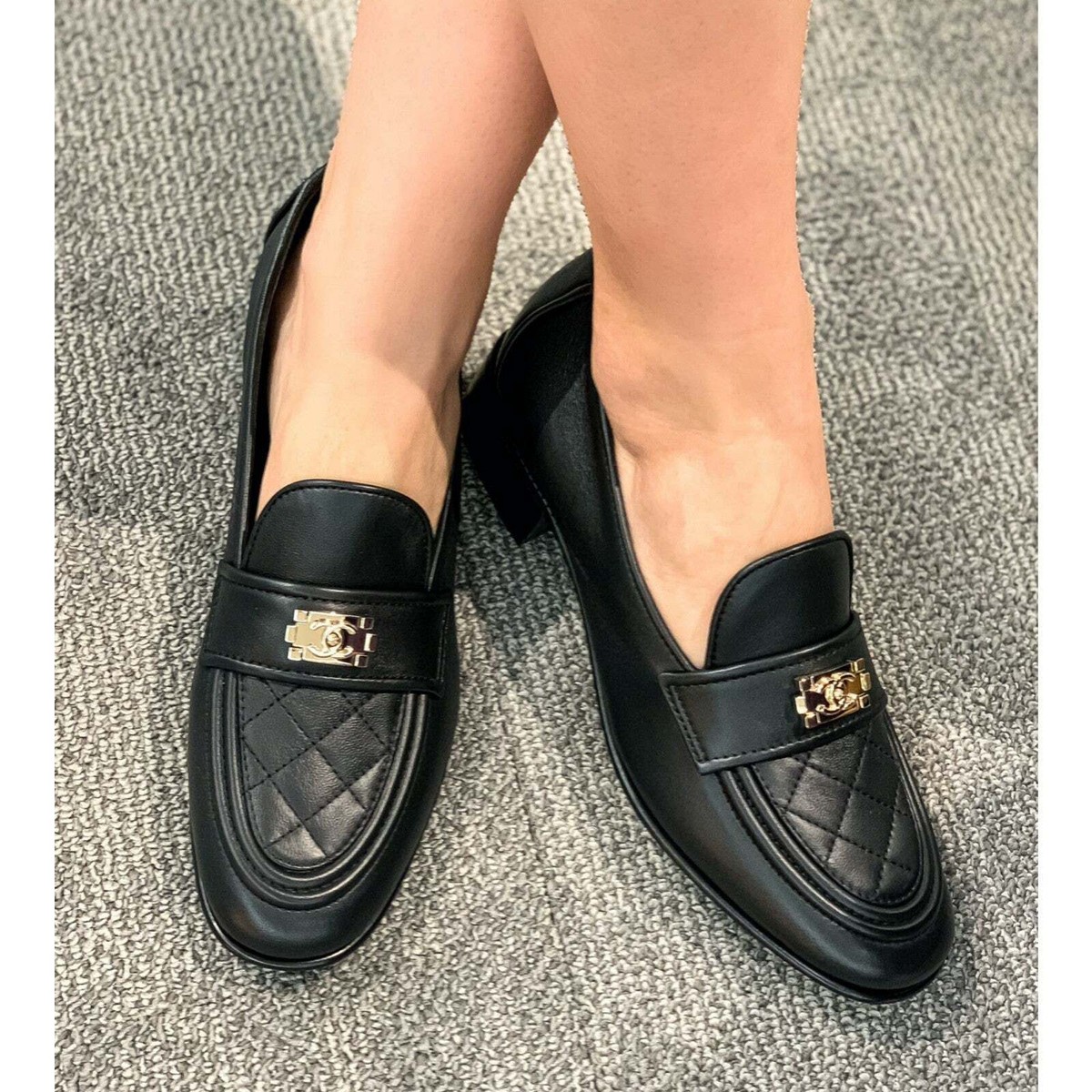 Chanel 20B Black Quilted Boy Lego Metal CC Logo Gold Mule Slip