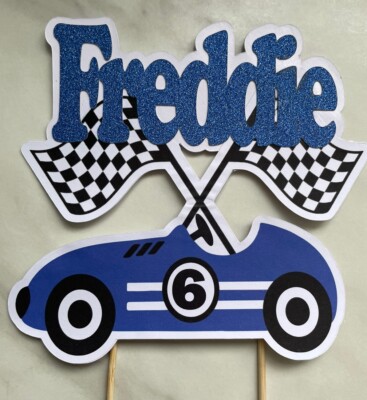 Custom Personalised Race Car Cake Topper, add any name/age/colour.