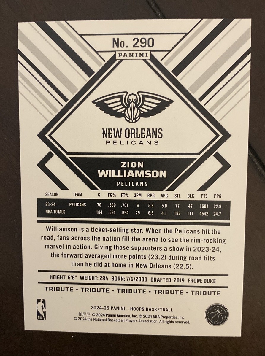 2024-25 Panini NBA Hoops Tribute - Zion Williamson- Pelicans | eBay