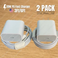2Pack Upgrade 20W Fast Charger Block Type C Cable For iPhone 14 13 12 11 Pro Max