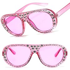 Womens Exotic Dazzling Rhinestone Embellished Oversized Crystal Pink Sunglasses