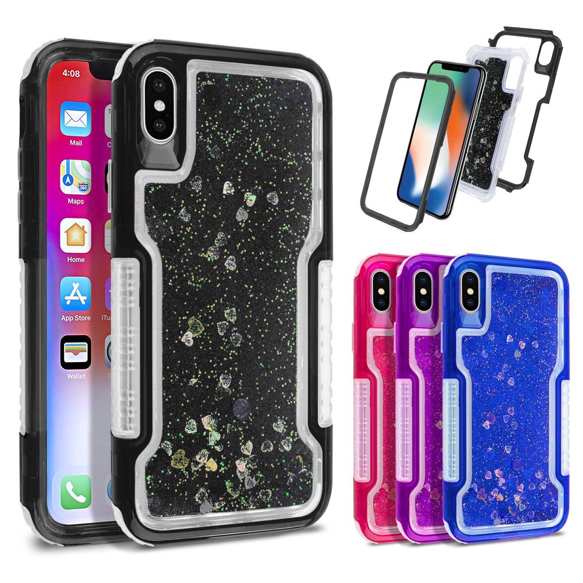iPhone X/XS/XS MAX/XR Phone Case,Heavy Duty Liquid Bling Quicksand Glitter  Case