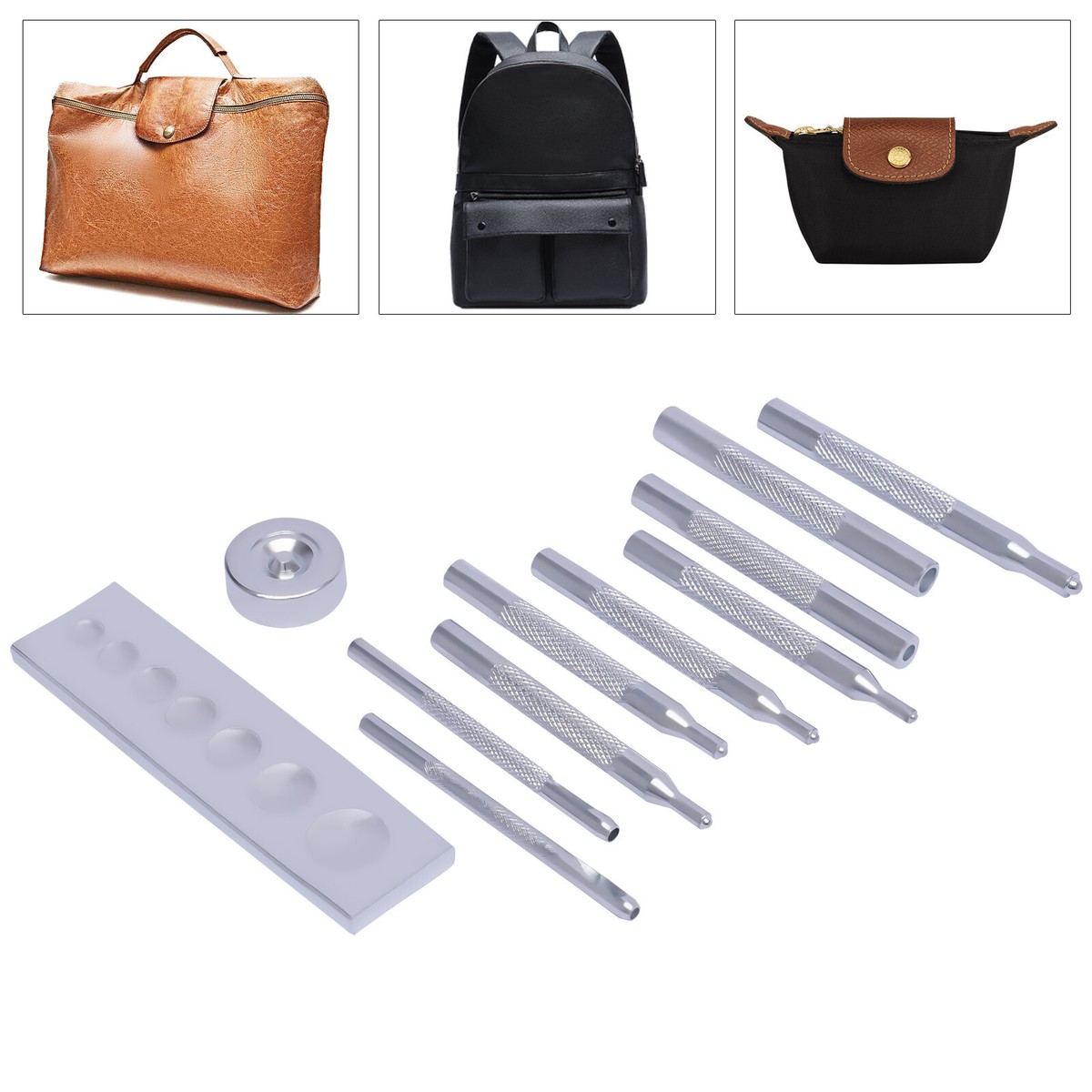 Kit De Pose De Rivets Pour Cuir - 11 Pièces - Outils 7 En 1 - Pour Bricolage, Maroquinerie, Vêtements