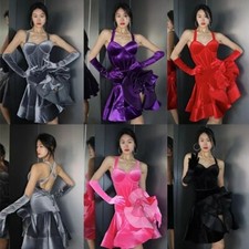 Latin Dance Competition Dress Velvet Halterneck Black Dress Gloves Suit Dance