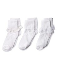 Girls' Eyelet Lace Turn Cuff Socks Fancy Lace Pack 3 Pairs
