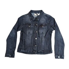 Lola Women's Denim Jean Jacket Medium Blue Dark Wash Button Front Long Sleeve