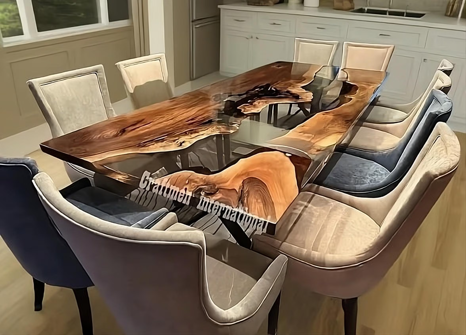 Clear Epoxy table top, Live edge Wood table, Handmade Furniture, Dining table