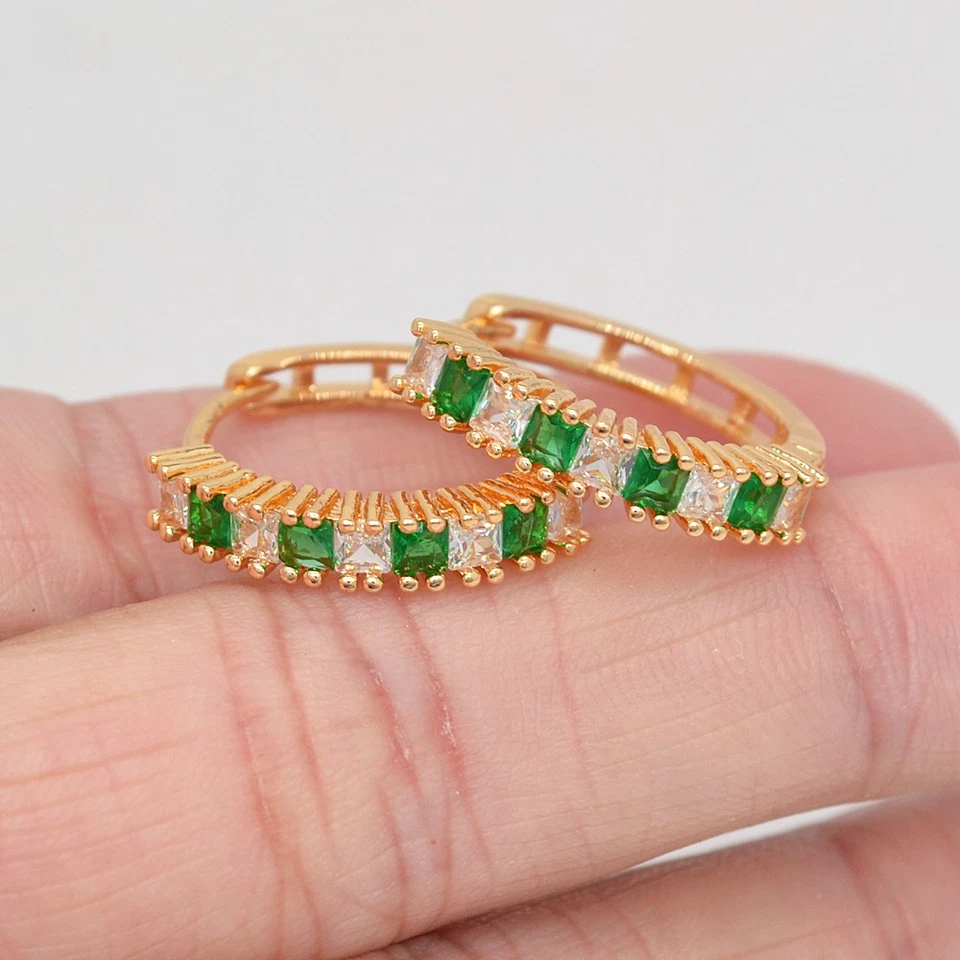 18K Yellow Gold Filled Women White Green Mystic Topaz Hoop Huggie Earrings - Image 2 of 4