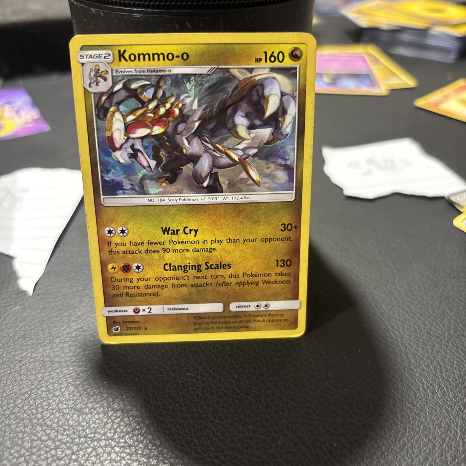 Kommo-o GX Holo 77/111 SM Crimson Invasion Pokemon Card Breaking Ice Holo
