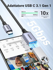 Subtel Cavo OTG USB C Type C 15 Cm – Adattatore Nero Alluminio Per Smartphone, Tablet, Chiavette, Mouse, Tastiere - 4