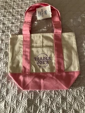 Trader Joe’s Mini Canvas Tote Bag Pastel PINK Reusable Limited Edition NWT