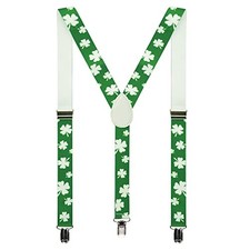 FGSS St. Patricks Day Shamrock Suspenders for Women Green With White Shamrocks