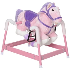 Spring Rocking Horse, Kids Ride on Horse w/ Saddle, Pink