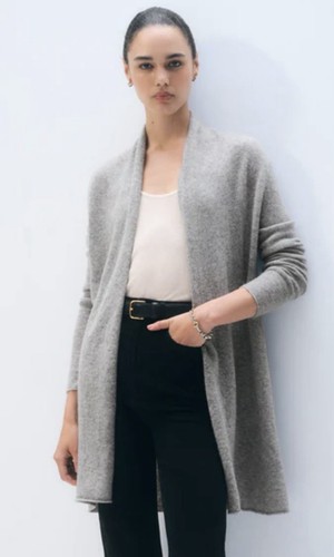 White + Warren Essentials Cashmere Trapeze Cardigan Sweater Size XS Light Gray