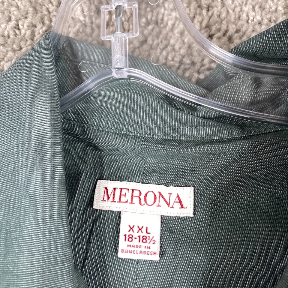 Merona Dress Shirt Men's 18-18.5 Long Sleeve Green Chest Pocket Regular Fit - Image 2 of 4
