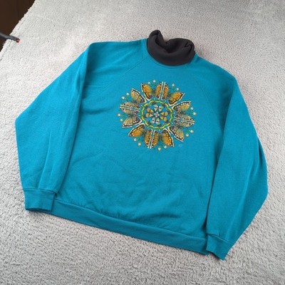 Vintage LSJ Sportswear Sweatshirt Sz L Teal Butterly Mandala Psychedelic Layer