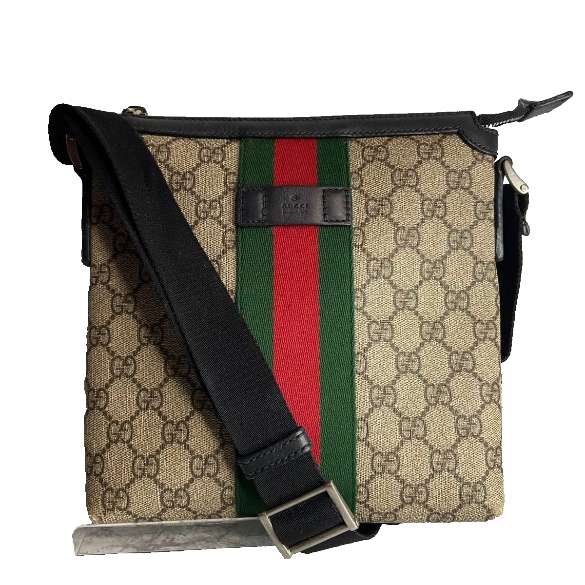 Gucci GG Supreme Web Stripe Messenger Crossbody Shoulder Bag
