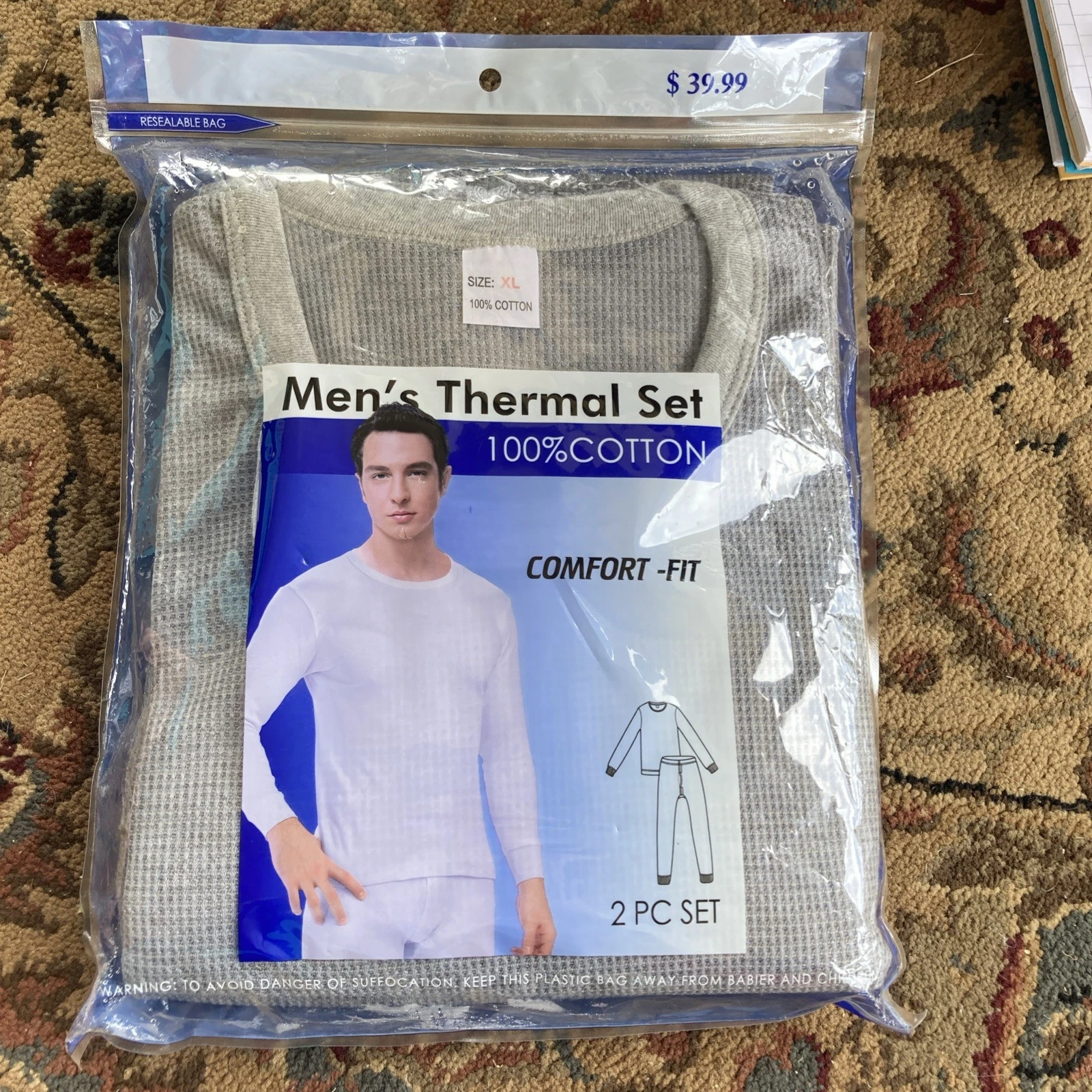 Men's Thermal Under Set 100% Cotton XL, 2 Pc. Comfort Fit Gray New In Mfg. Pkg
Opens in a new window