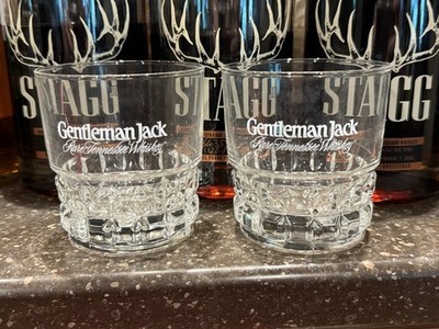 Vtg Gentleman Jack Daniels Whiskey Glass Rocks Old Fashioned Low Ball ~Set of 2!