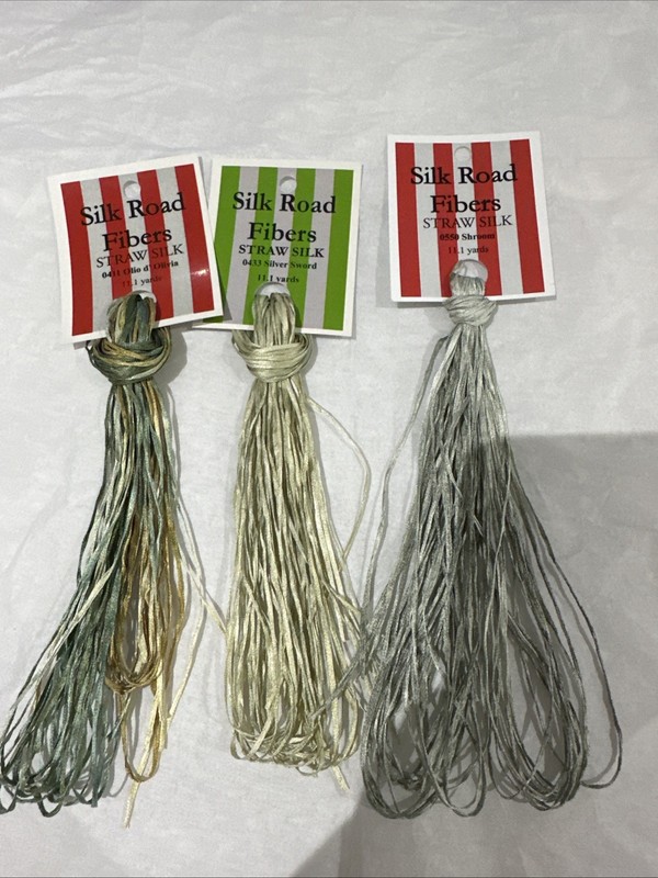 silk road fibers straw silk Rare Green Variegated